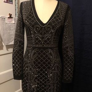 Black embellished quilted bodycon dress